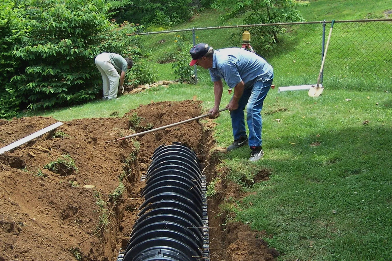 A septic system going in on a sloping yard